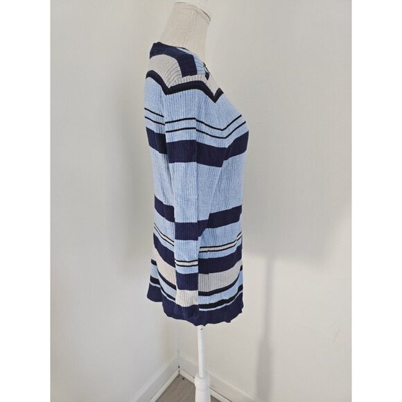 Investments Blue Striped Ribbed Knit Pullover Sweater Color Block Studded 1X - Picture 7 of 9